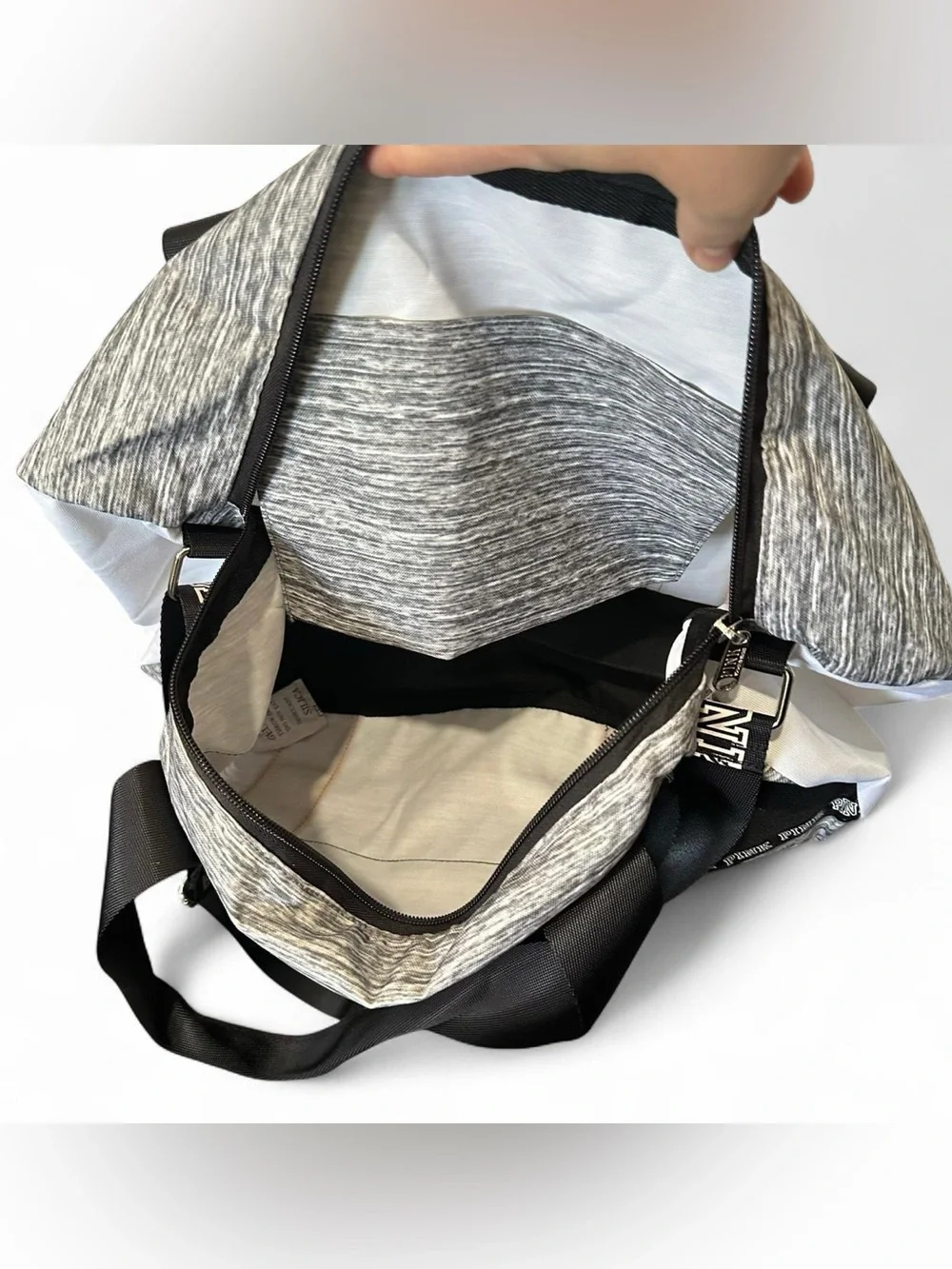 PINK Victoria's Secret Gray & Black Duffel Bag with Branded Strap